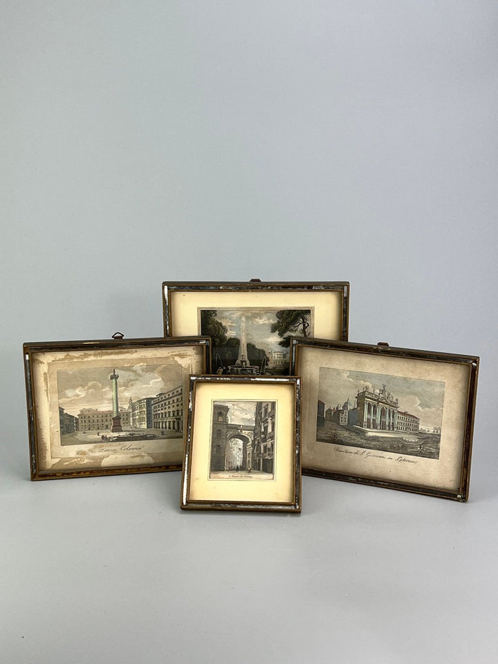 Set di 4 incisioni Roma antica colorate a mano XIX secolo