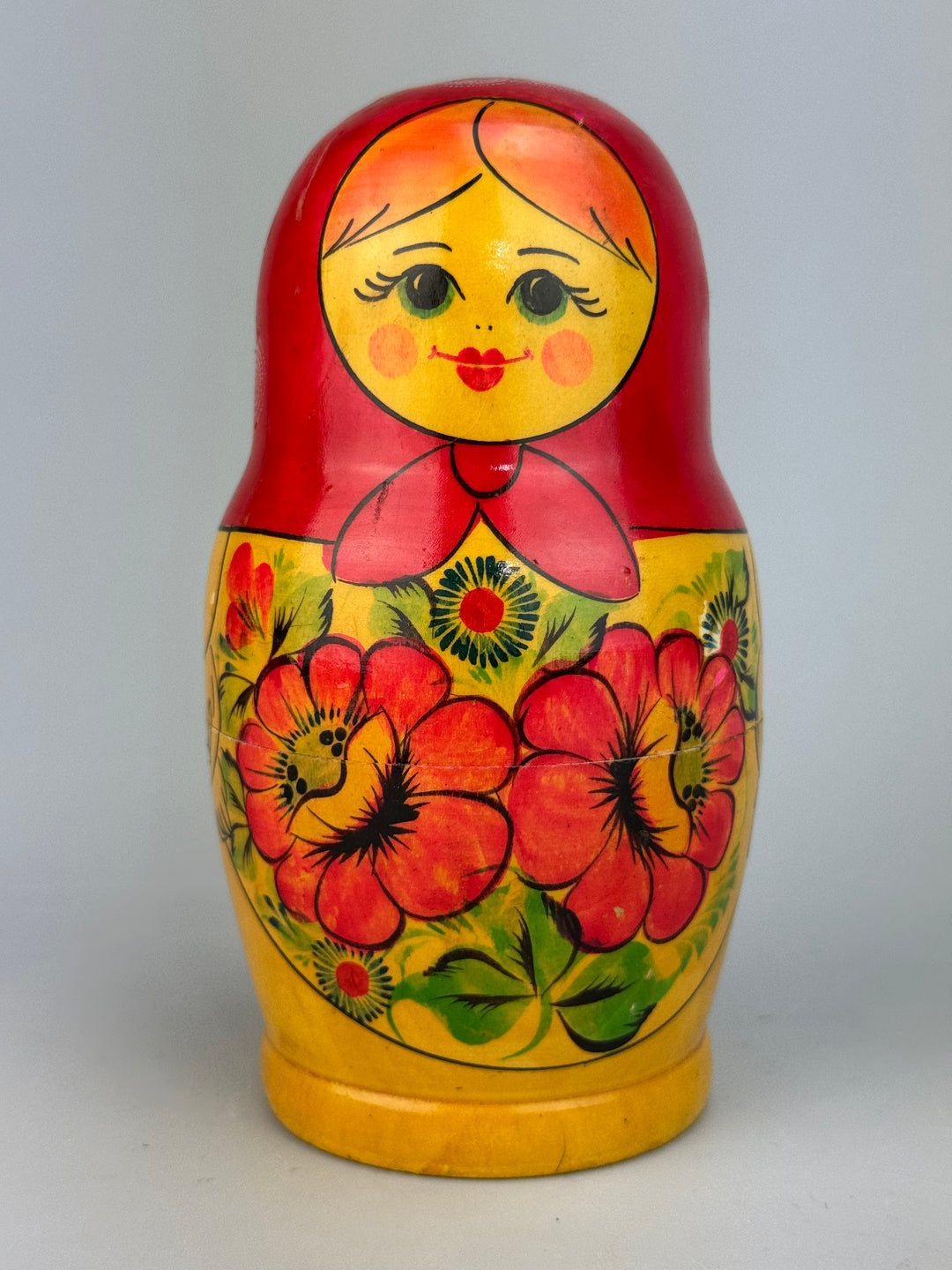Matrioska russa vintage in legno dipinto 11 pezzi anni 70