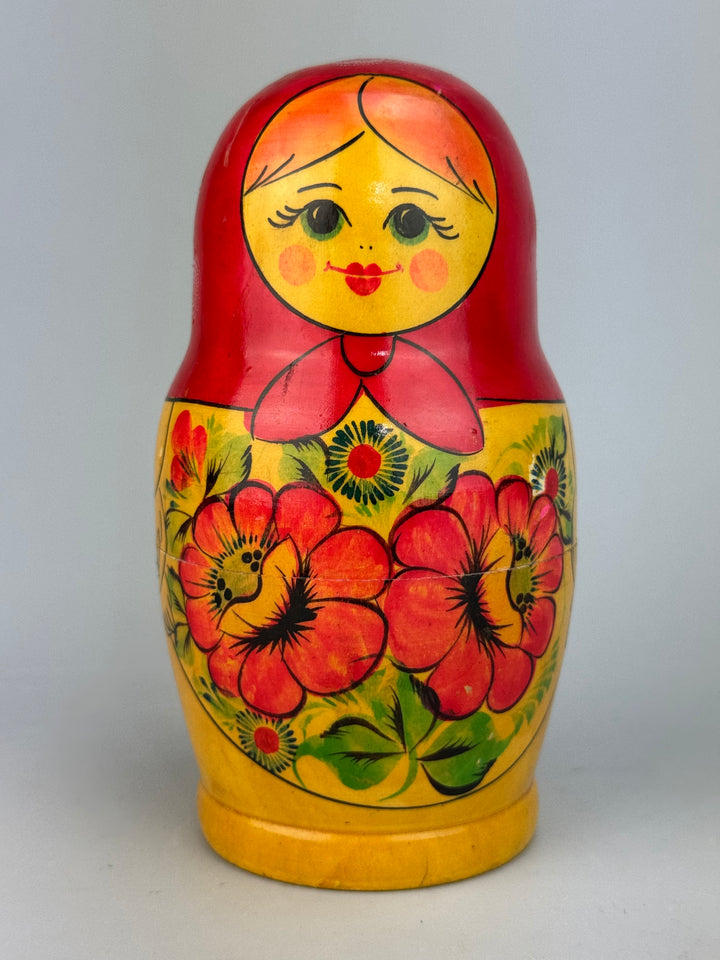 Matrioska russa vintage in legno dipinto 11 pezzi anni 70