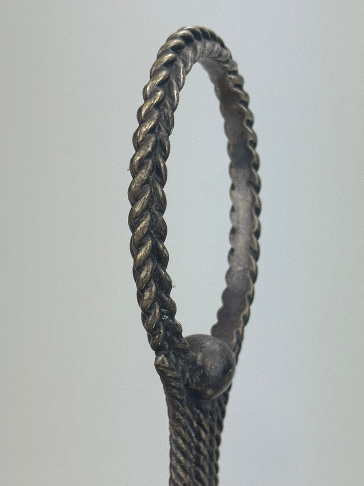 Portabottiglie vintage in silverplate a tre scomparti effetto cestino intrecciato