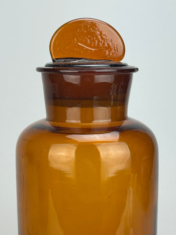 Barattolo da farmacia in vetro ambrato vintage