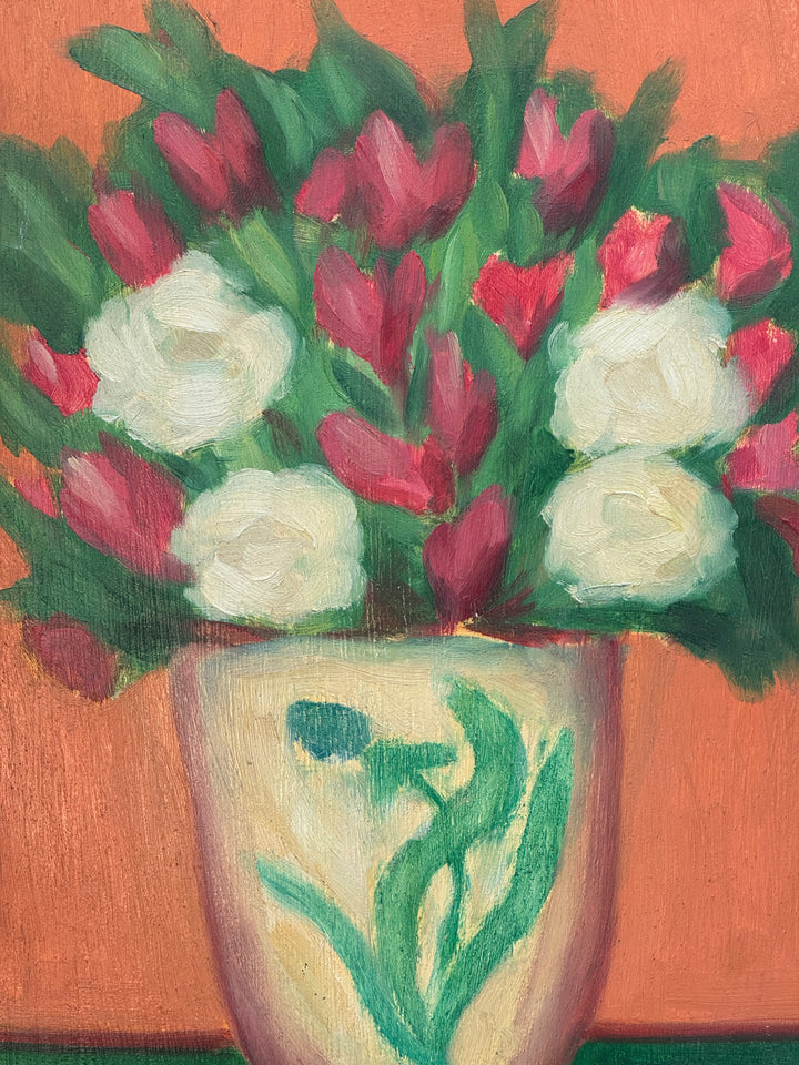 Quadro Olio su Tavola "Bouquet di Fiori" con cornice dorata