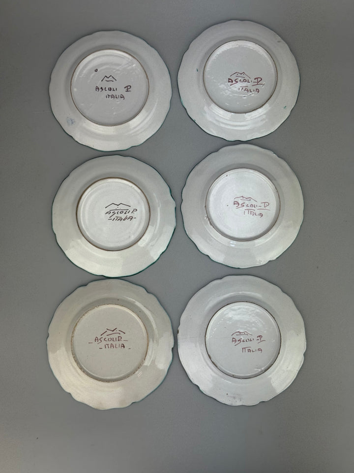 Set 12 piattini da pane in ceramica dipinta a mano Ascoli Piceno decoro floreale