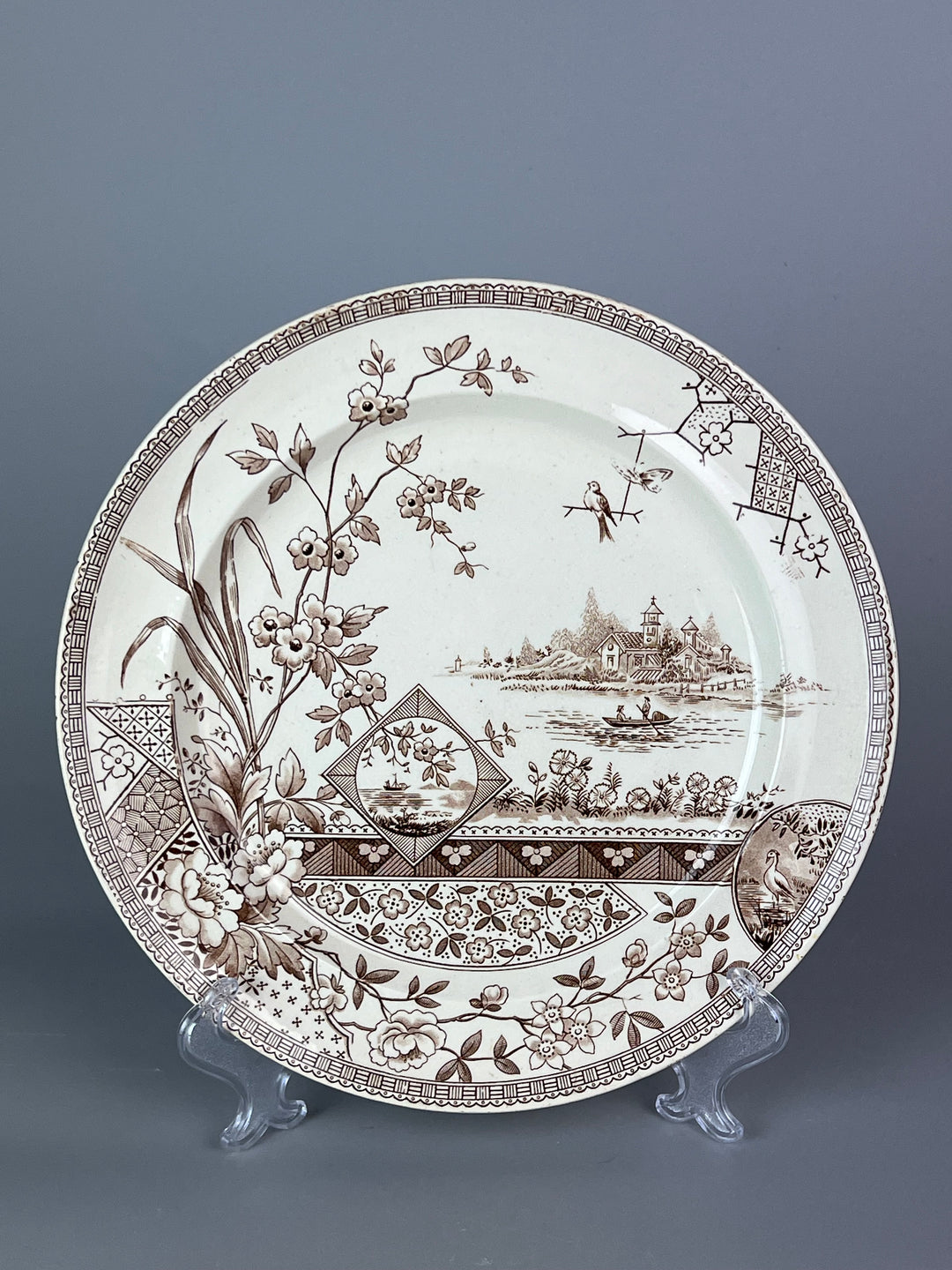 iatto Antico Edge Malkin & Co – Decoro “Mysore” in Transferware Seppia, Fine ‘800