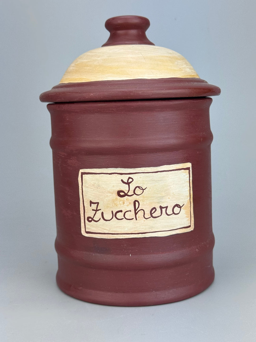Coppia di Barattoli da Cucina in Ceramica Dipinta a Mano “Farina” e “Zucchero” Stile Rustico