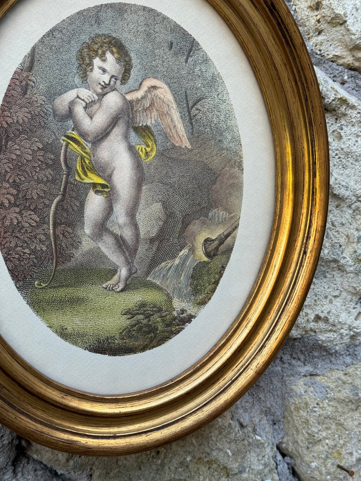 Stampe con Putti in Cornici Ovali Dorate Scene Allegoriche Classiche