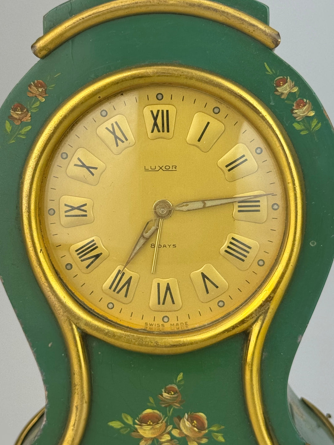 Orologio da Tavolo Luxor Swiss Made Verde e Oro Stile Rococò Vintage