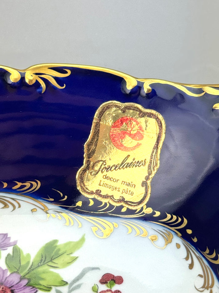 Svuotatasche vintage in porcellana di Limoges dipinta a mano