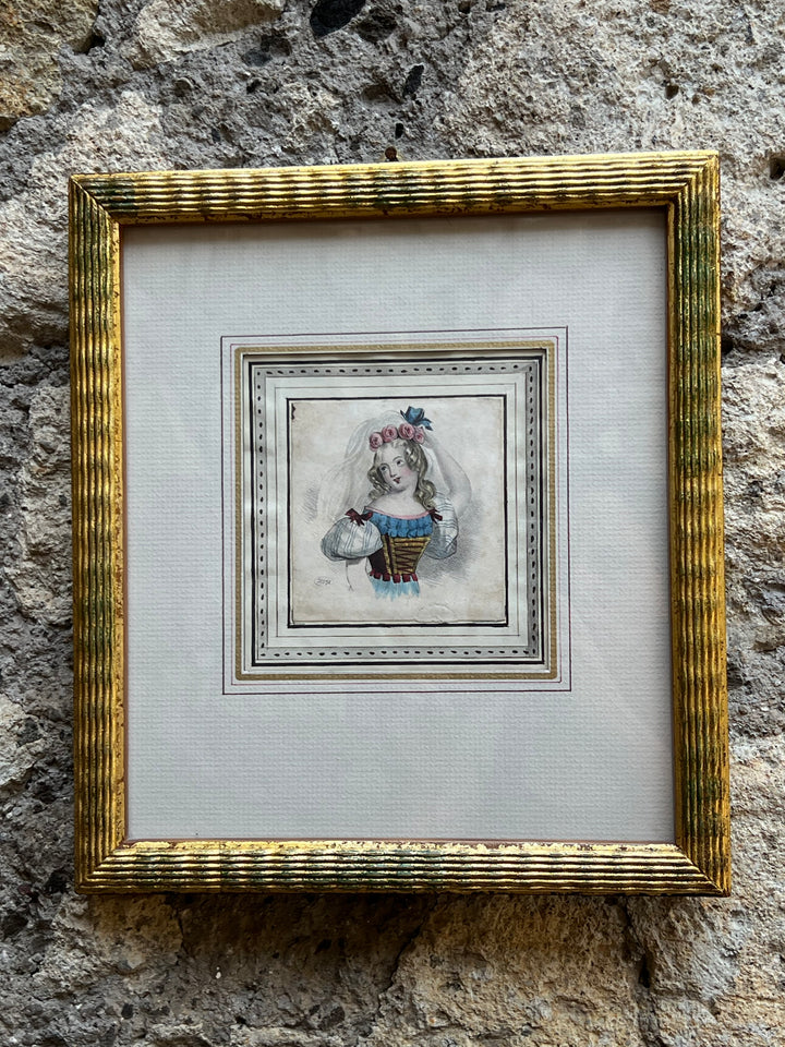 Disegno Figura bimba acquarello '800