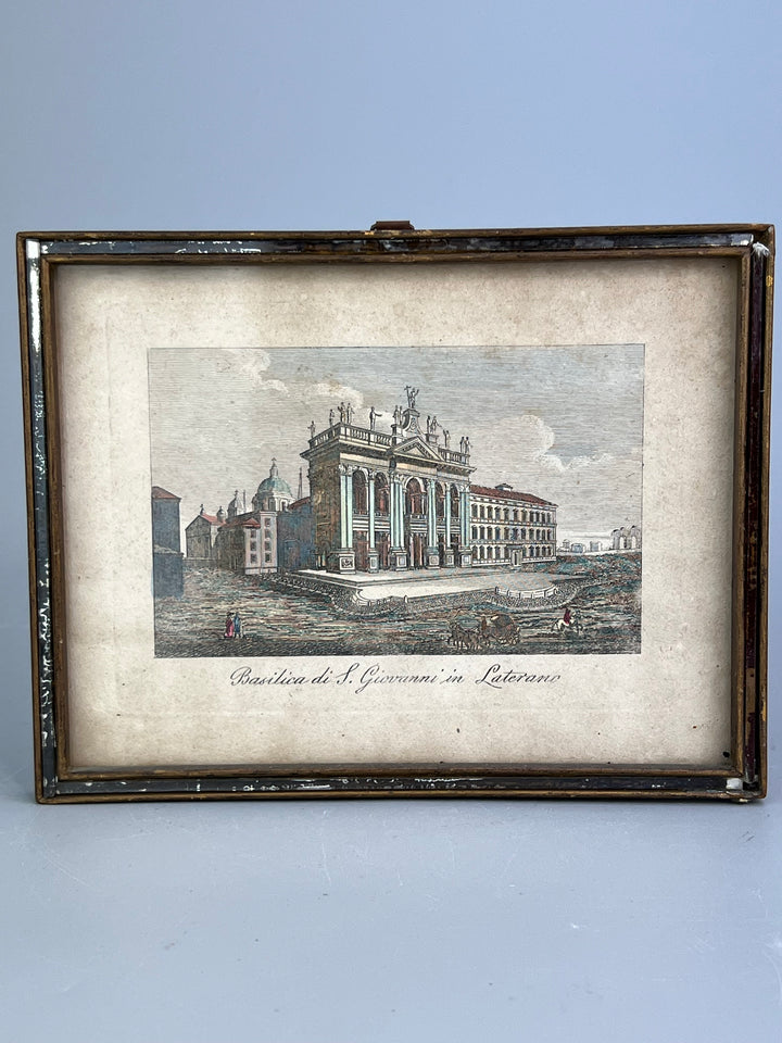 Set di 4 incisioni Roma antica colorate a mano XIX secolo