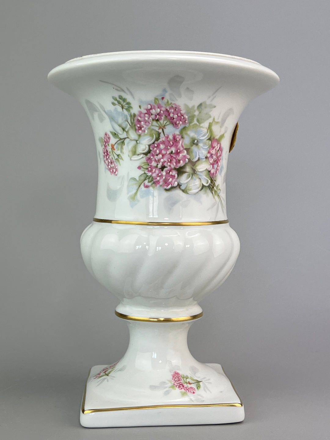 Vaso in porcellana Limoges France con decoro floreale rosa e blu