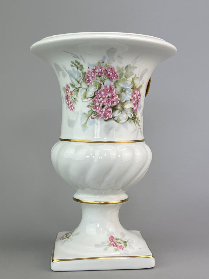 Vaso in porcellana Limoges France con decoro floreale rosa e blu