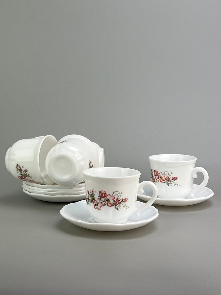 Set da tè per sei persone Arcopal decoro fiori rosa