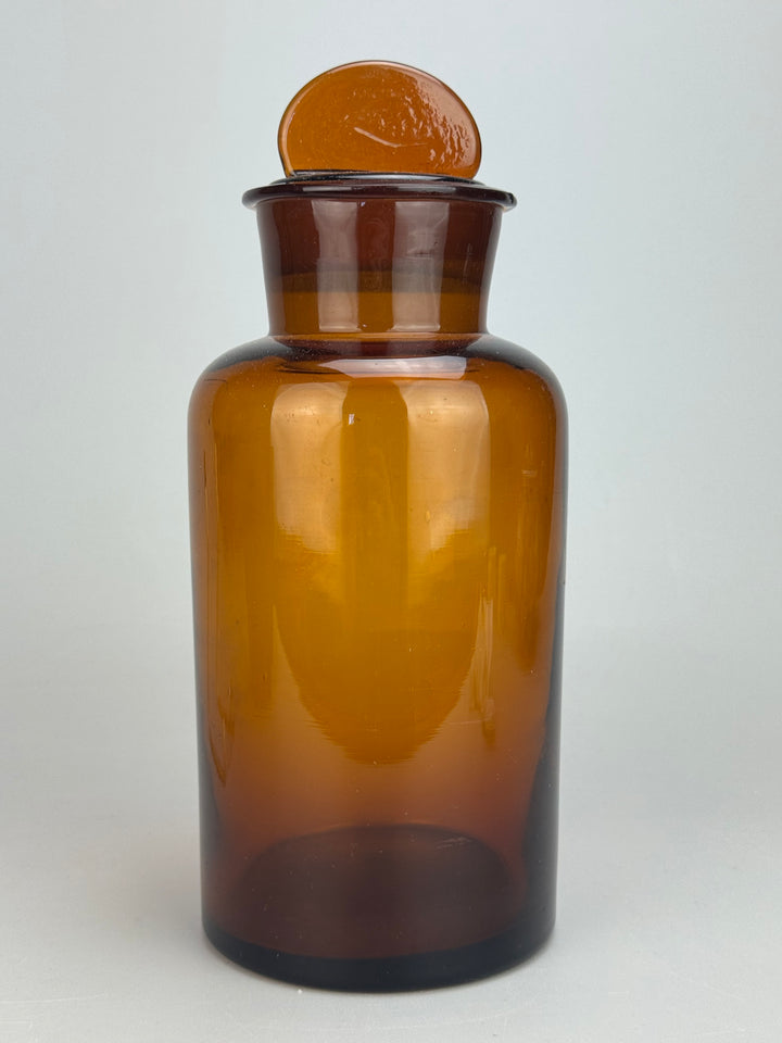 Barattolo da farmacia in vetro ambrato vintage