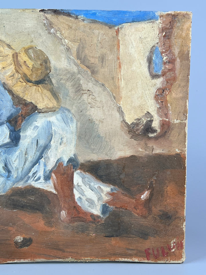 Quadro olio su tela mendicante vintage