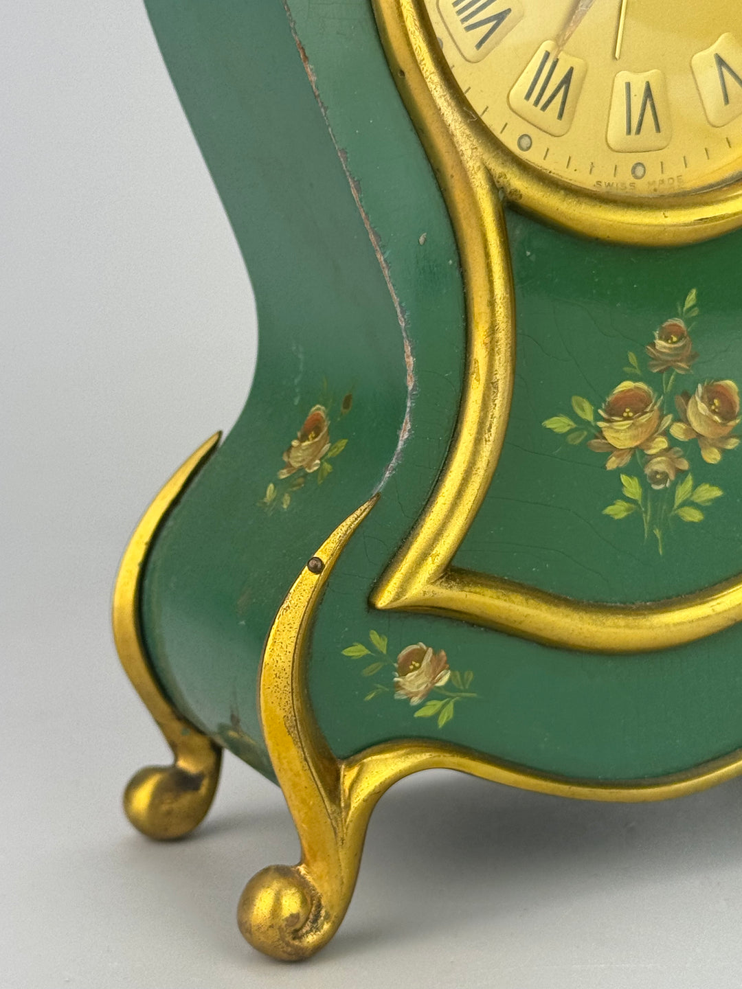 Orologio da Tavolo Luxor Swiss Made Verde e Oro Stile Rococò Vintage