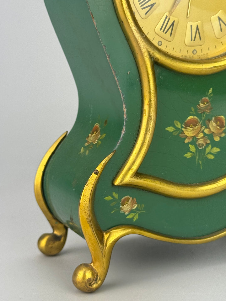 Orologio da Tavolo Luxor Swiss Made Verde e Oro Stile Rococò Vintage