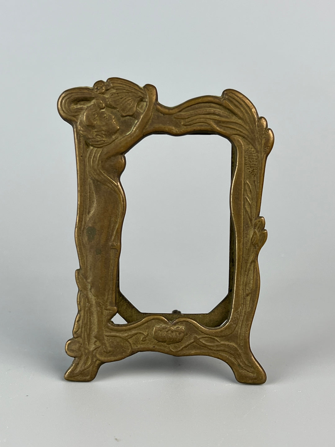 Piccola cornice portafoto in ottone Art Nouveau