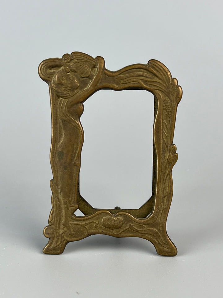 Piccola cornice portafoto in ottone Art Nouveau