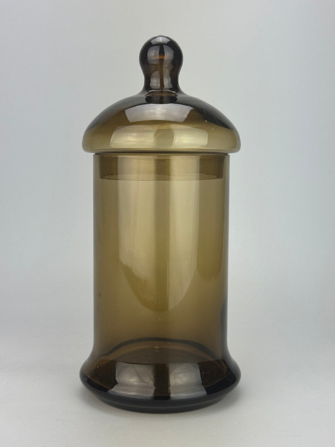 Barattolo vintage in vetro fumé marrone con coperchio