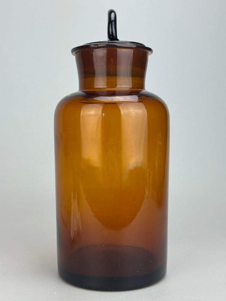 Barattolo da farmacia in vetro ambrato vintage