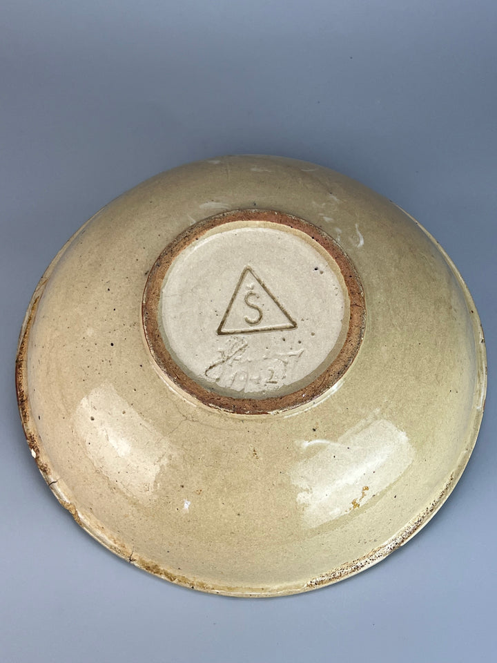 Centrotavola ceramica decoro floreale dipinto