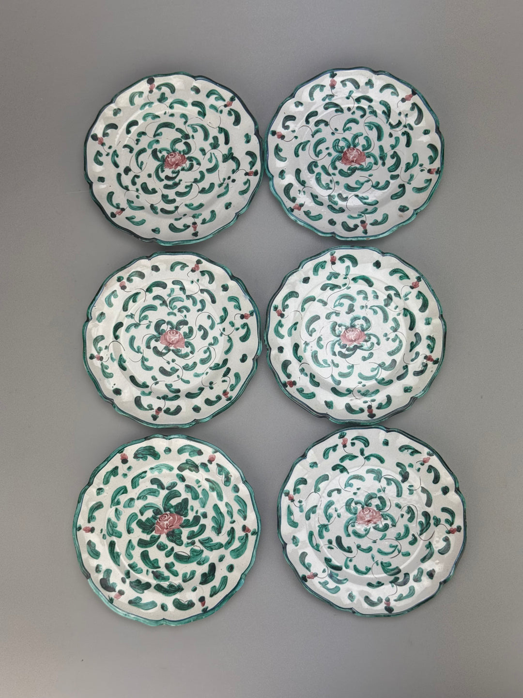 Set 12 piattini da pane in ceramica dipinta a mano Ascoli Piceno decoro floreale