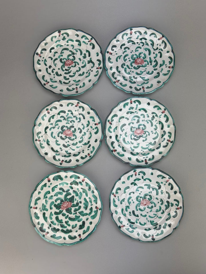 Set 12 piattini da pane in ceramica dipinta a mano Ascoli Piceno decoro floreale