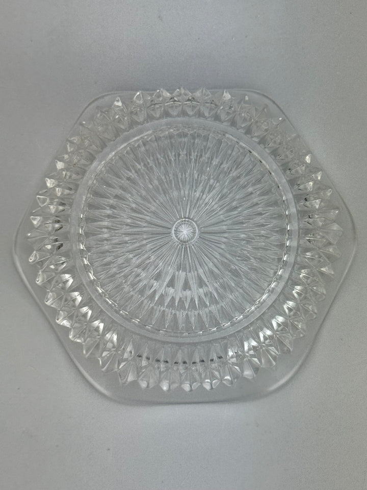 Burriera inglese vintage in vetro e silverplate con coltello