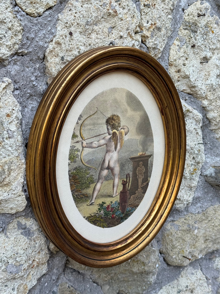 Stampe con Putti in Cornici Ovali Dorate Scene Allegoriche Classiche