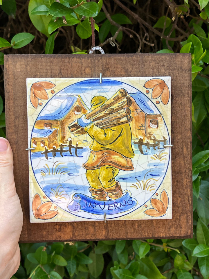 Set di 4 mattonelle in ceramica con le quattro stagioni