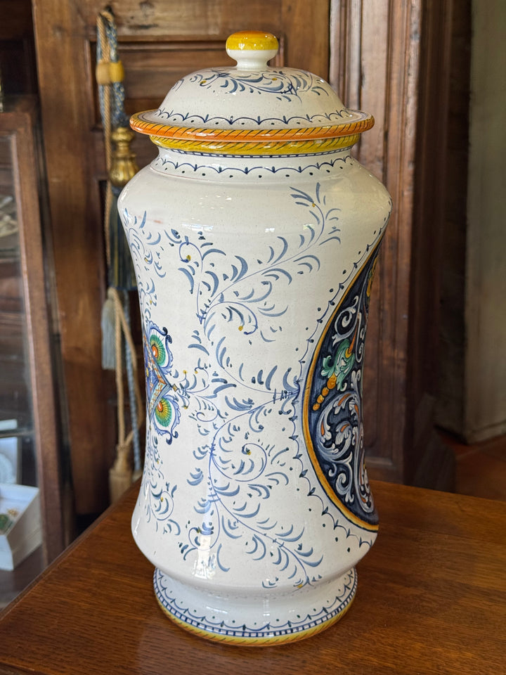 Vaso con coperchio in ceramica Deruta dipinta a mano