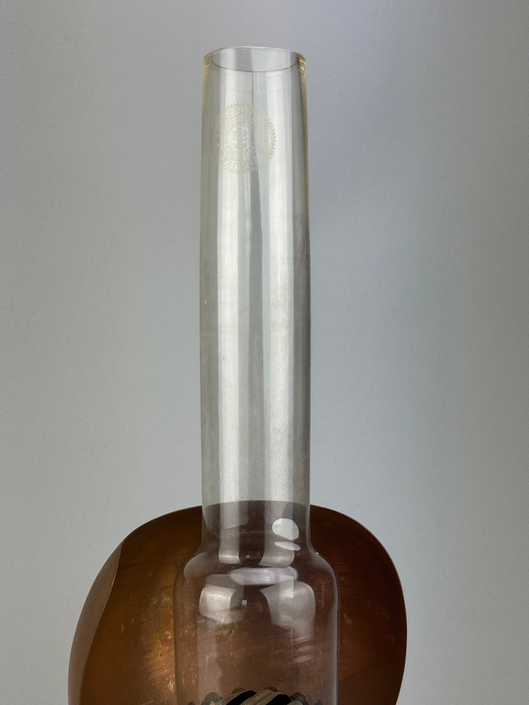 Lampada ad Olio Duplex in rame con campana vetro E. Lebrecht e figli