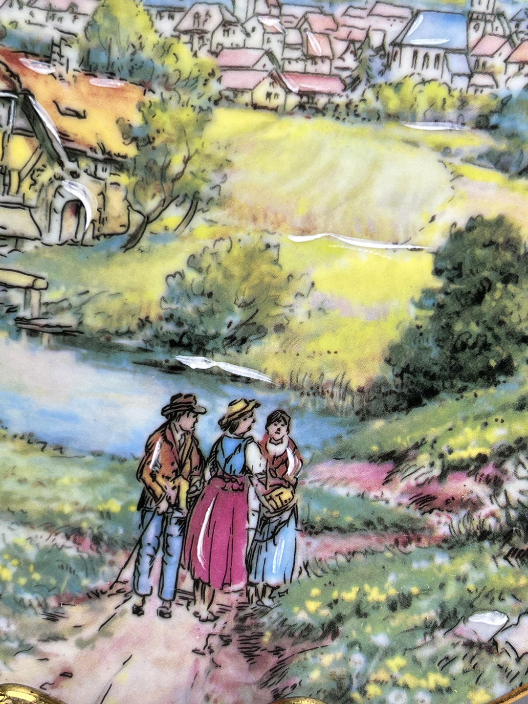 Piatto decorativo in porcellana di Limoges con scena di campagna