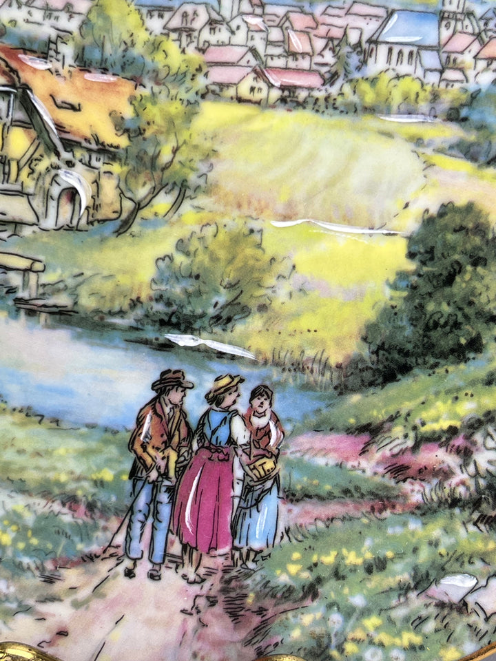 Piatto decorativo in porcellana di Limoges con scena di campagna