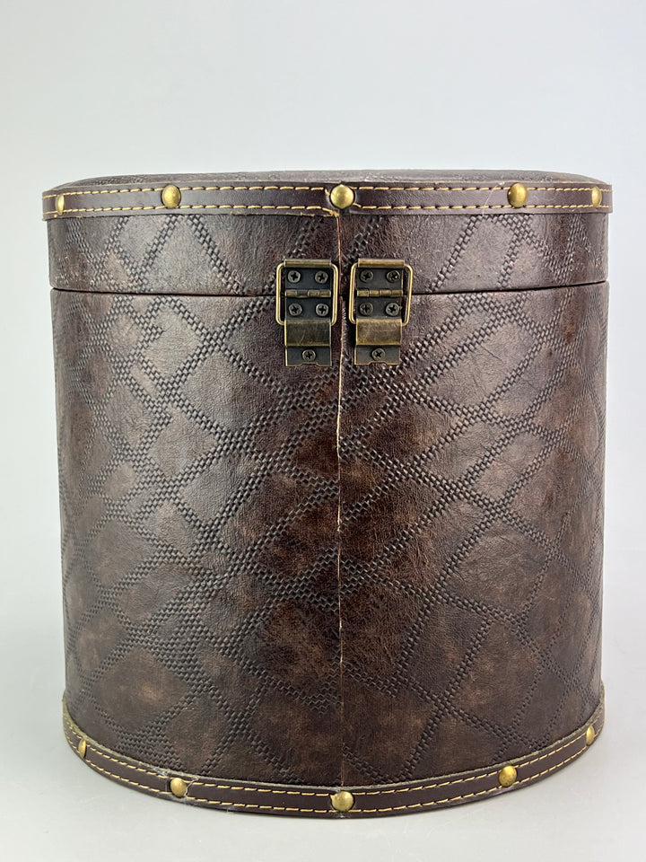 Cappelliera tonda vintage in similpelle marrone