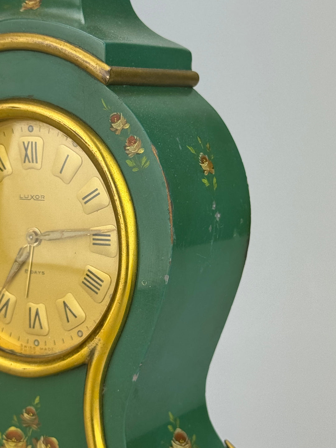 Orologio da Tavolo Luxor Swiss Made Verde e Oro Stile Rococò Vintage