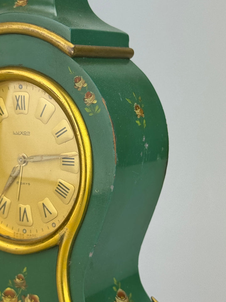 Orologio da Tavolo Luxor Swiss Made Verde e Oro Stile Rococò Vintage