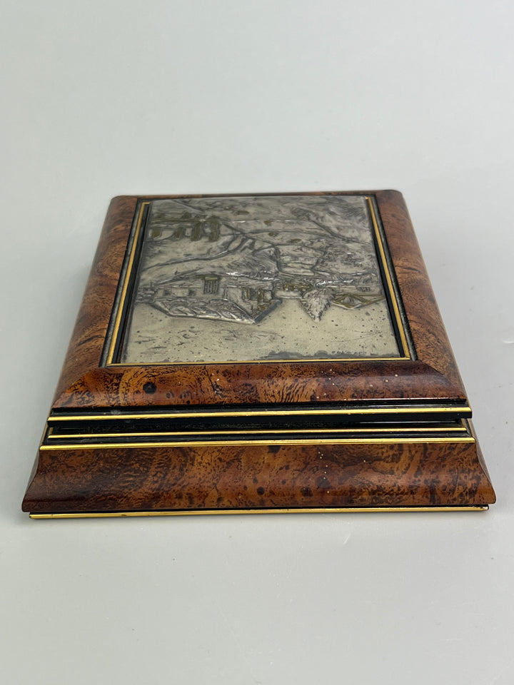 Scatola in legno radica con pannello in argento 999 e foglia oro EUROESSE