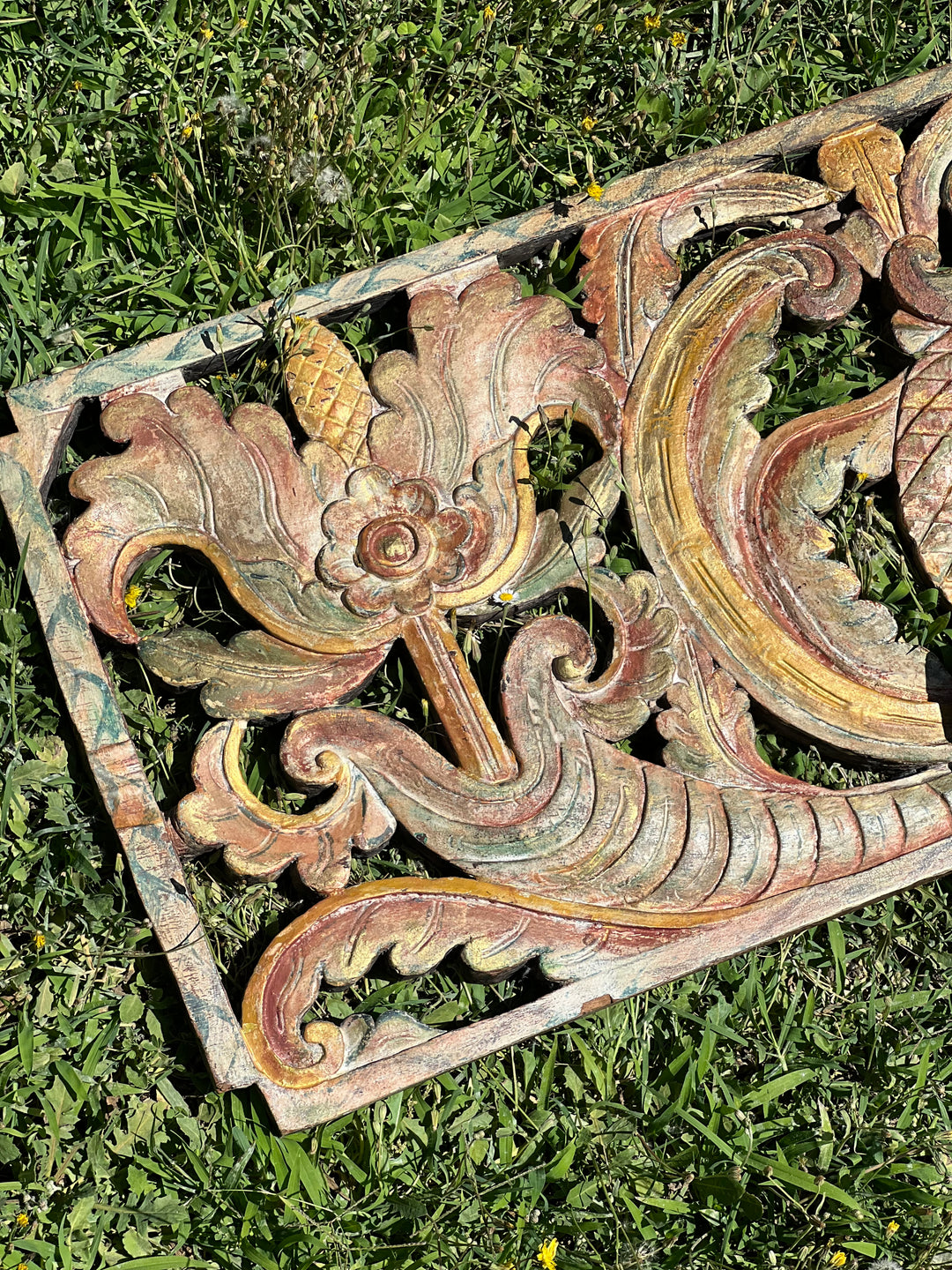 Coppia Pannelli dipinti legno intagliato vintage