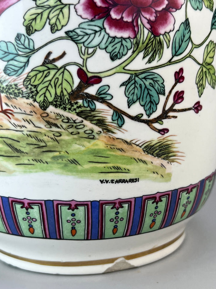 Vaso Cinese in Porcellana Smaltata – Decoro Pavoni e Fiori