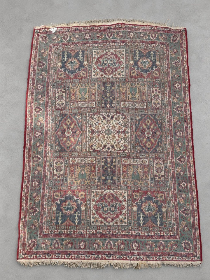 Tappeto vintage pakistano in lana – motivo a giardino – 226 × 145 cm