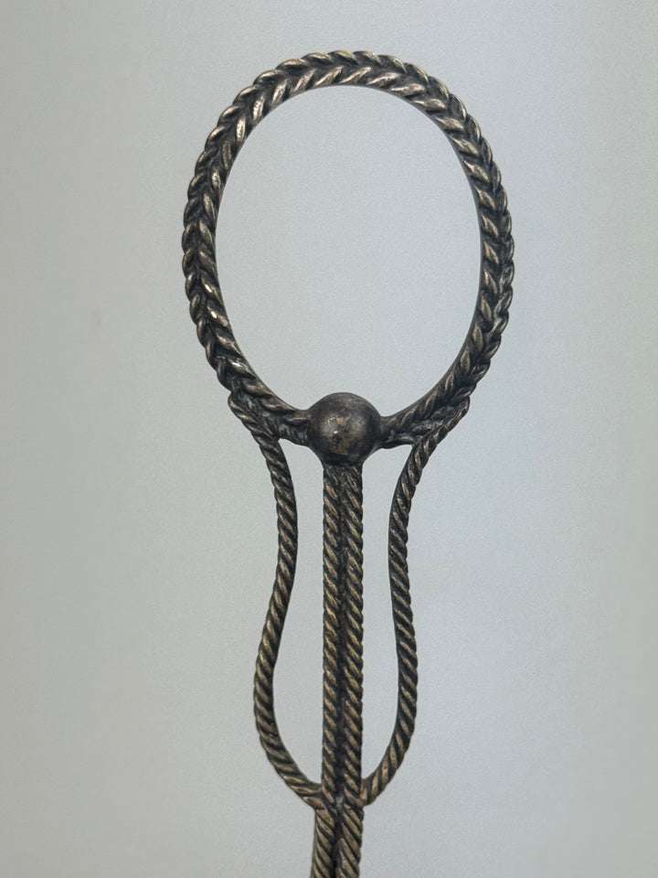 Portabottiglie vintage in silverplate a tre scomparti effetto cestino intrecciato