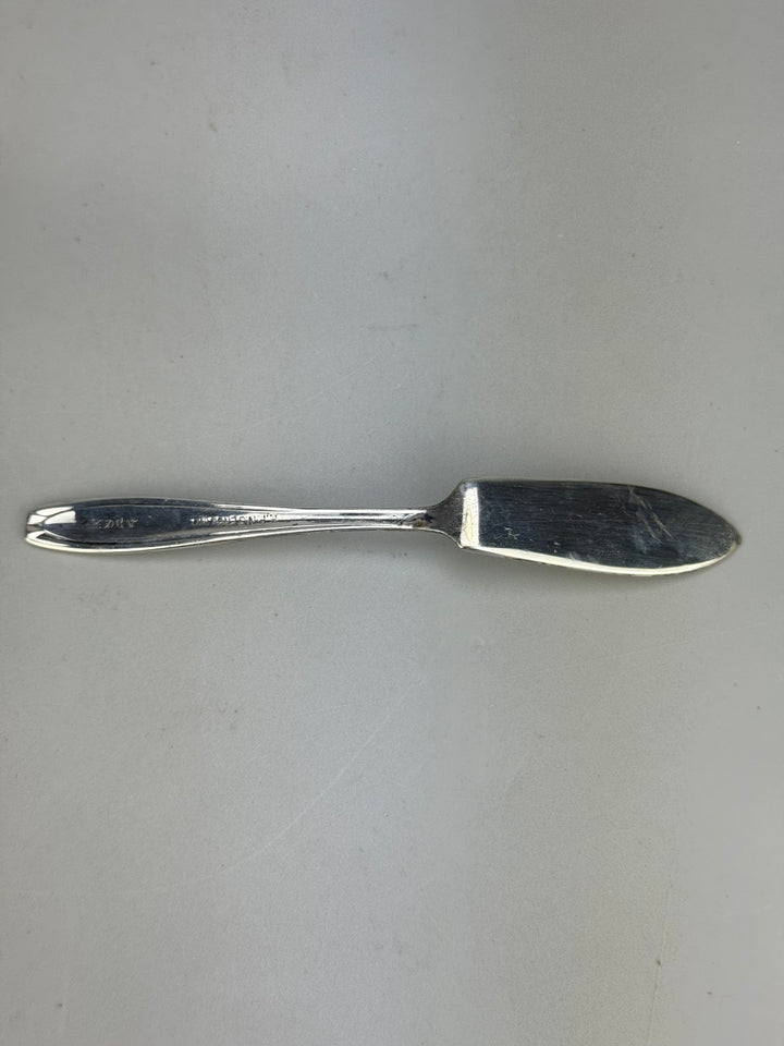 Burriera inglese vintage in vetro e silverplate con coltello