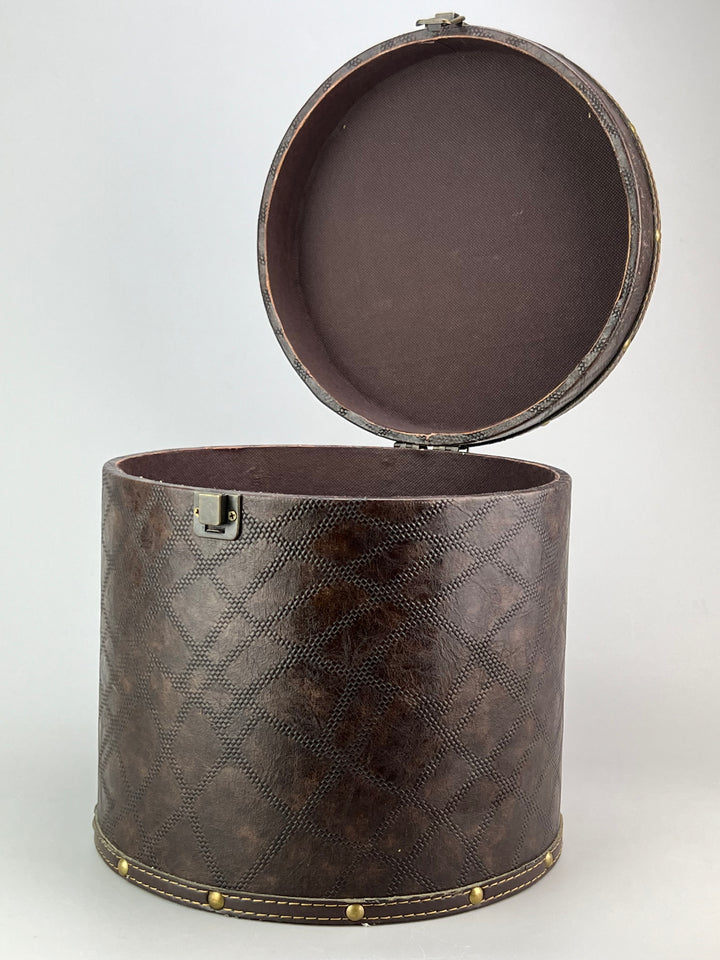Cappelliera tonda vintage in similpelle marrone