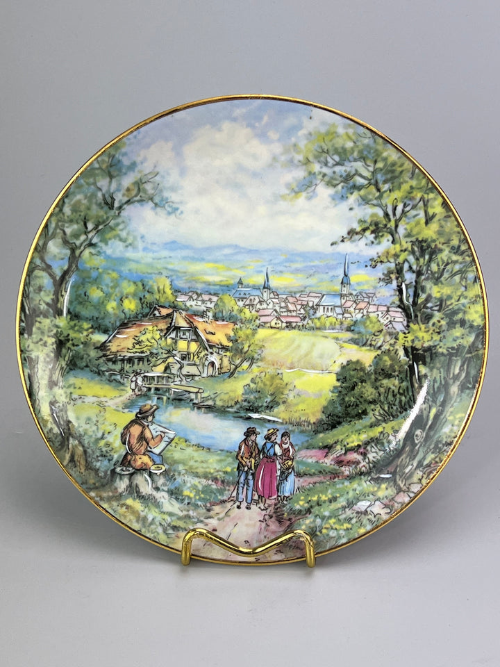 Piatto decorativo in porcellana di Limoges con scena di campagna