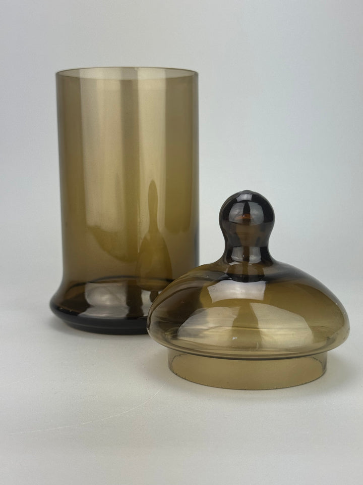 Barattolo vintage in vetro fumé marrone con coperchio