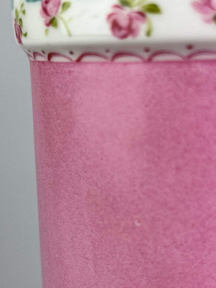 Vaso in porcellana dipinto a mano con decoro floreale rosa vintage