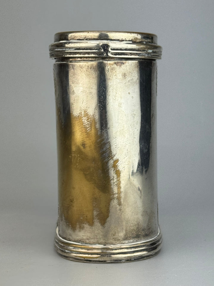Scatola porta tè vintage in silverplate inciso