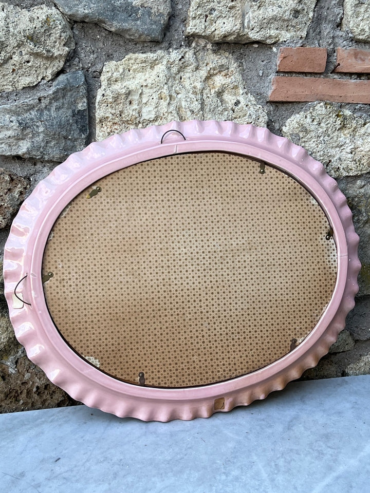 Specchio ovale ceramica "La Farnesina Parma" decoro fiori